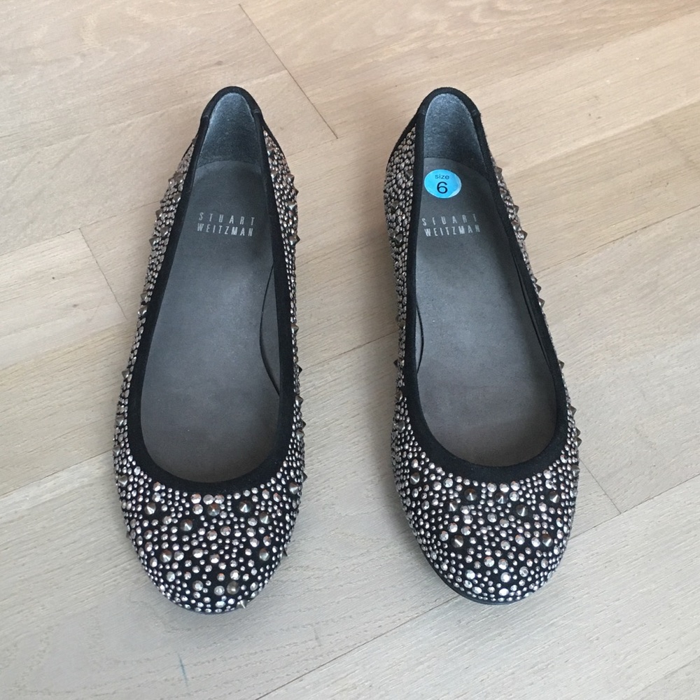 Stuart Weitzman studded black suede flats